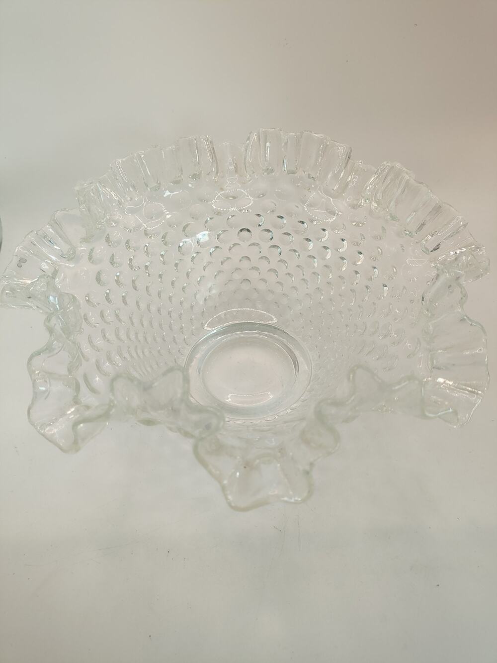Vintage 50s-60s Clear Glass Bowl Ruffled Edge Hobnail Candy Dish Fenton 5"x9"